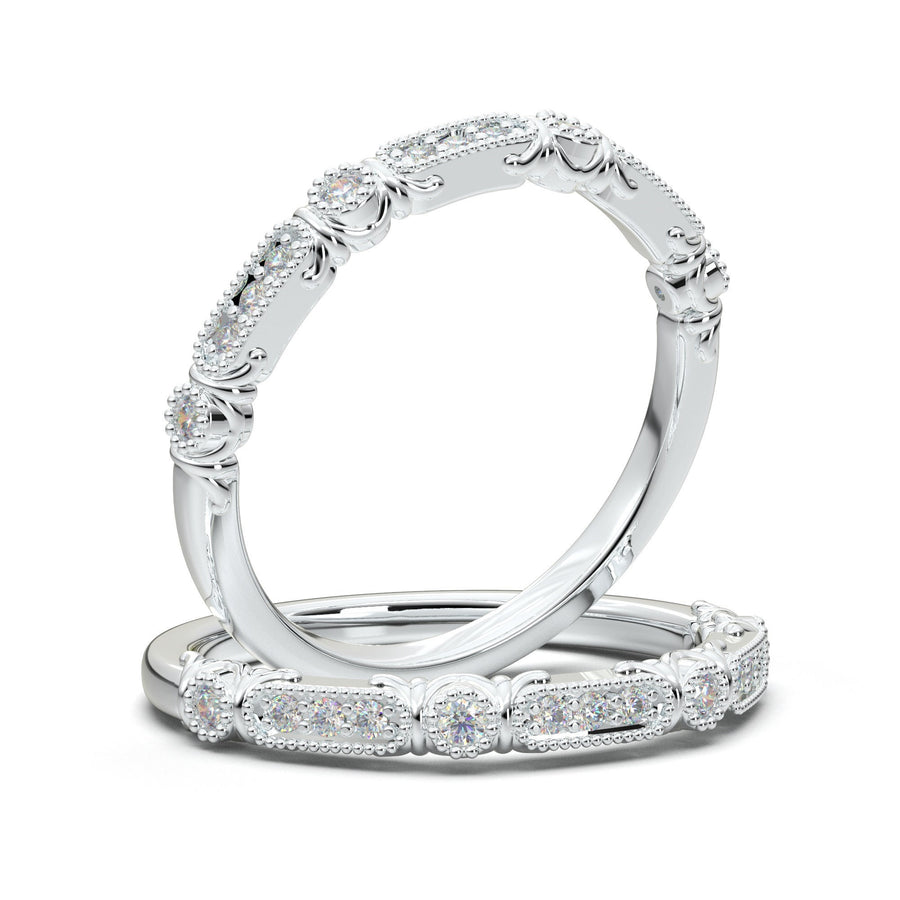 14K White Gold Ring for Women, Wedding Band, Vintage Art Deco Band, Stacking Ring, Diamond Wedding Band, Matching Ring, Anniversary Ring