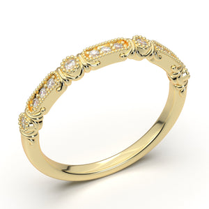 14K Yellow Gold Ring for Women, Wedding Band, Vintage Art Deco Band, Stacking Ring, Diamond Wedding Band, Matching Ring, Anniversary Ring
