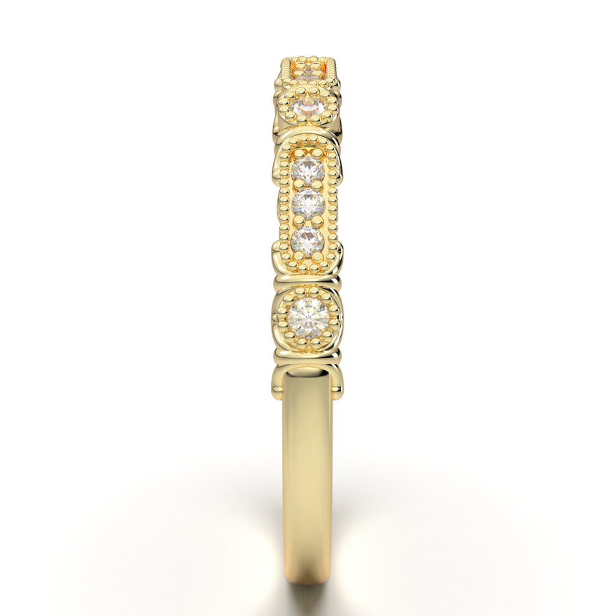 14K Yellow Gold Ring for Women, Wedding Band, Vintage Art Deco Band, Stacking Ring, Diamond Wedding Band, Matching Ring, Anniversary Ring