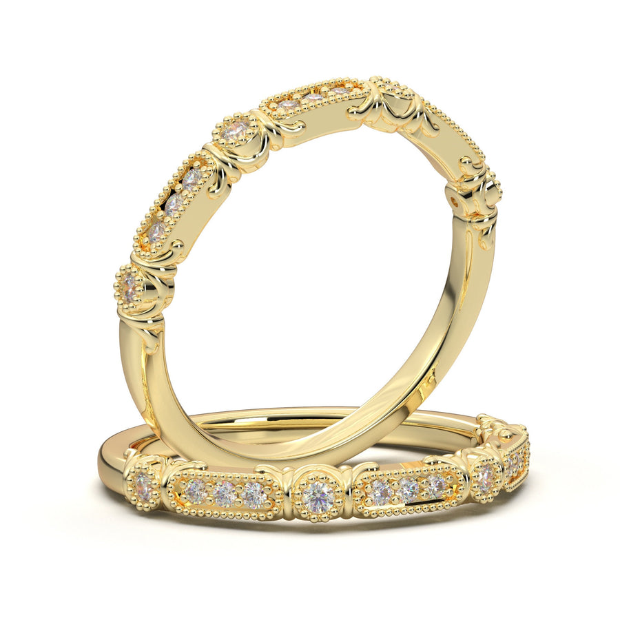 14K Yellow Gold Ring for Women, Wedding Band, Vintage Art Deco Band, Stacking Ring, Diamond Wedding Band, Matching Ring, Anniversary Ring