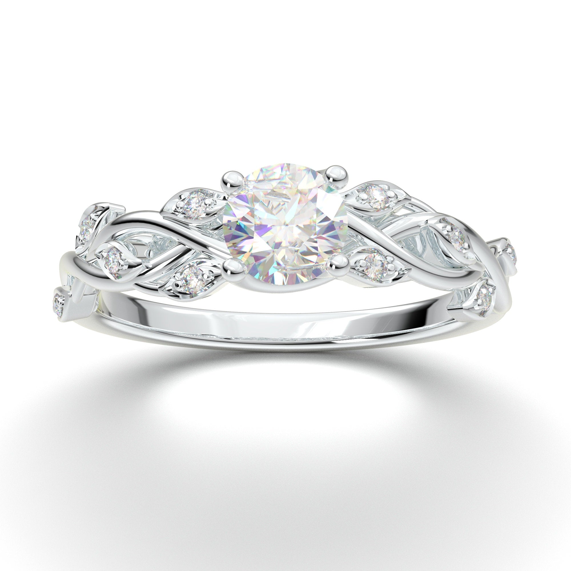 Art Deco Engagement Ring, Floral Wedding Ring, Vintage Inspired Band,