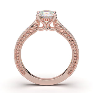 Vintage Diamond Ring For Women, 14K Rose Gold Engagement Ring, Promise Ring, Art Deco Inspired Ring, Moissanite Ring, Anniversary Gift Her