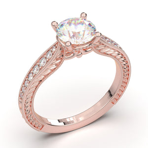 Vintage Diamond Ring For Women, 14K Rose Gold Engagement Ring, Promise Ring, Art Deco Inspired Ring, Moissanite Ring, Anniversary Gift Her