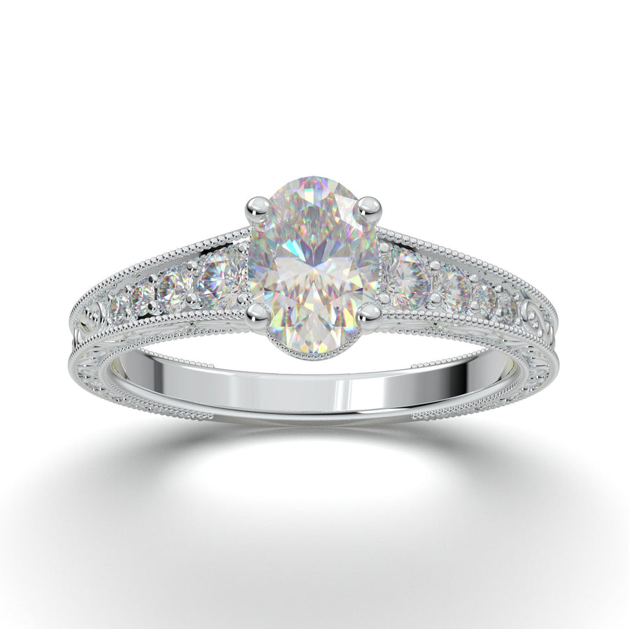 White Gold Art Deco Ring, Vintage Engagement Ring, Wedding Ring For Women, Oval Cut Diamond Ring, Moissanite Promise Ring, Anniversary Gift