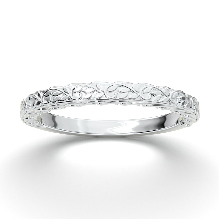 Antique Filigree Ring, Floral Engraving Wedding Band, Women Wedding Ring, White Gold Vintage Inspired Ring, Matching Anniversary Ring, 14K