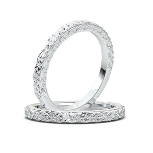 Antique Filigree Ring, Floral Engraving Wedding Band, Women Wedding Ring, White Gold Vintage Inspired Ring, Matching Anniversary Ring, 14K