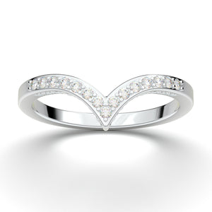Half Eternity Chevron White Gold Ring, V Shape Ring, Diamond Wedding Band, Engagement Anniversary Ring, Stackable Band Vintage Art Deco Ring