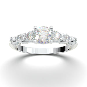 14K Solid White Gold Ring, Diamond Engagement Ring For Women, Three Stone Ring, Promise Anniversary Ring, Vintage Art Deco Moissanite Ring