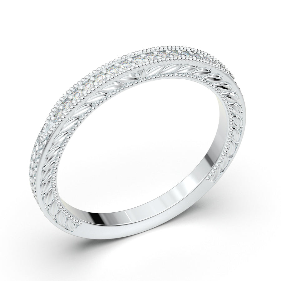 14K White Gold Ring for Women - Wedding Band - Vintage Art Deco Band - Stacking Rings - Diamond Wedding Band - Minimalist Matching Ring