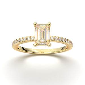 14K Solid Yellow Gold Ring/ 1CT Emerald Cut Diamond Engagement Ring/ Stacking Ring/ Promise Ring/ Moissanite Ring Yellow Gold Ring For Women