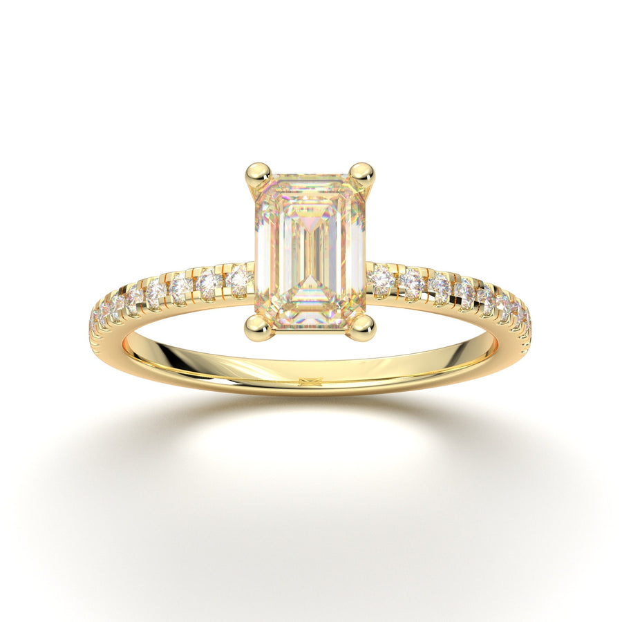 14K Solid Yellow Gold Ring/ 1CT Emerald Cut Diamond Engagement Ring/ Stacking Ring/ Promise Ring/ Moissanite Ring Yellow Gold Ring For Women
