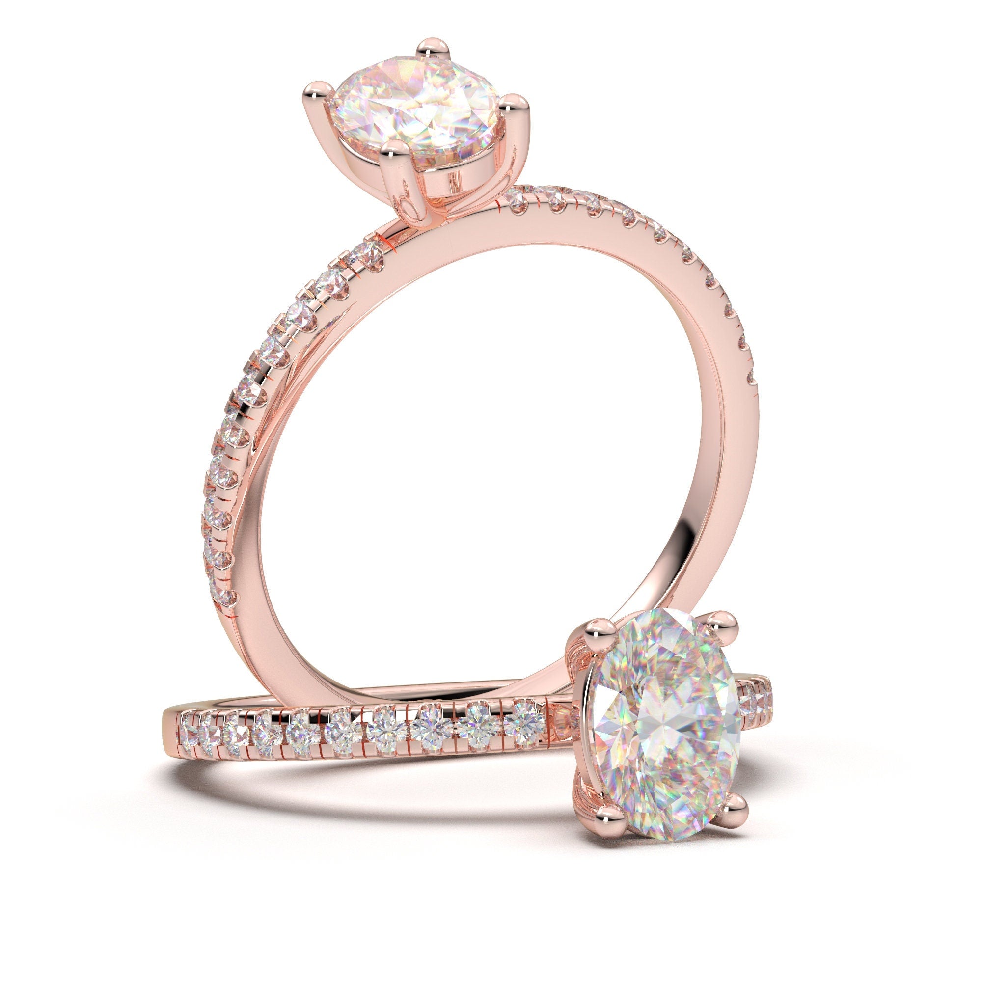 Beautiful Unique Art Deco 2.00 Carat Oval Cut Diamond Moissanite Engagement  Ring, Classic Wedding Ring, One Matching Band in 10k Solid Rose Gold, Gift  For Her, Girlfriend Promise Ring, Bridal Set -