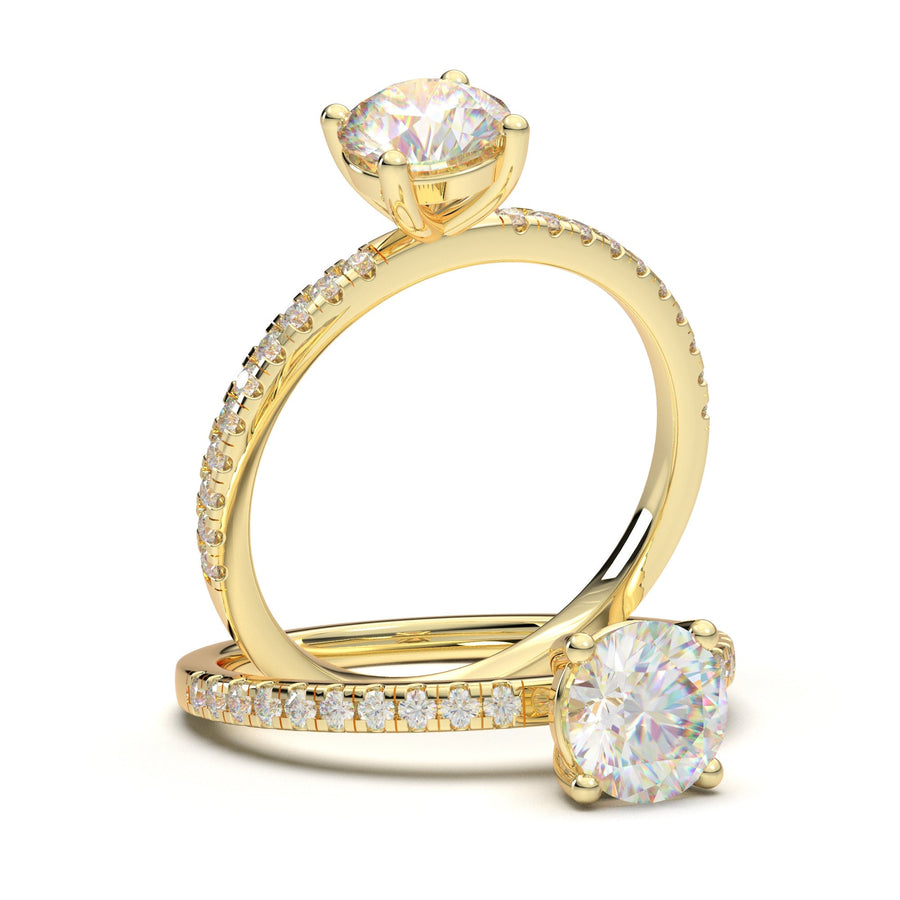 Classic 1 Carat Engagement Ring, Round Diamond Ring, Wedding Ring, High Quality Engagement Ring, Yellow Gold Promise Ring, Moissanite Ring
