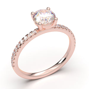 Classic 1 Carat Engagement Ring, Round Diamond Ring, Wedding Ring, High Quality Engagement Ring, 14K Rose Gold Promise Ring, Moissanite Ring