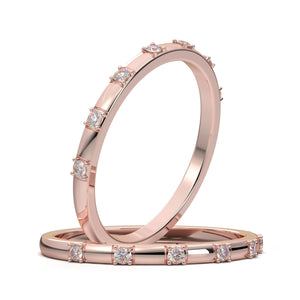 Diamond Wedding Ring, 1.3mm Natural Diamond Ring, Minimalist Wedding Band, 14K Rose Gold Wedding Band, Engagement Band, Anniversary Gift
