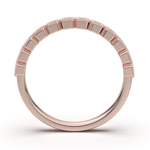 Rose Gold Wedding Band - 14K Solid Rose Gold Stackable Ring- Matching Ring- Milgrain Band- Half Eternity Band- Anniversary Gift For Her