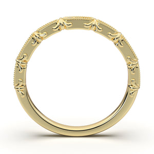 14K Yellow Gold Engraved Band, Vintage Ring, Diamond Milgrain Band, Art Deco Band, Stacking Wedding Band, Layering Band, Anniversary Band