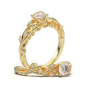 Art Deco Engagement Ring, Floral Wedding Ring, Vintage Inspired Band, Leaf Twig Ring, Promise Ring, Flower Ring, 14K Rose Gold Ring For Her