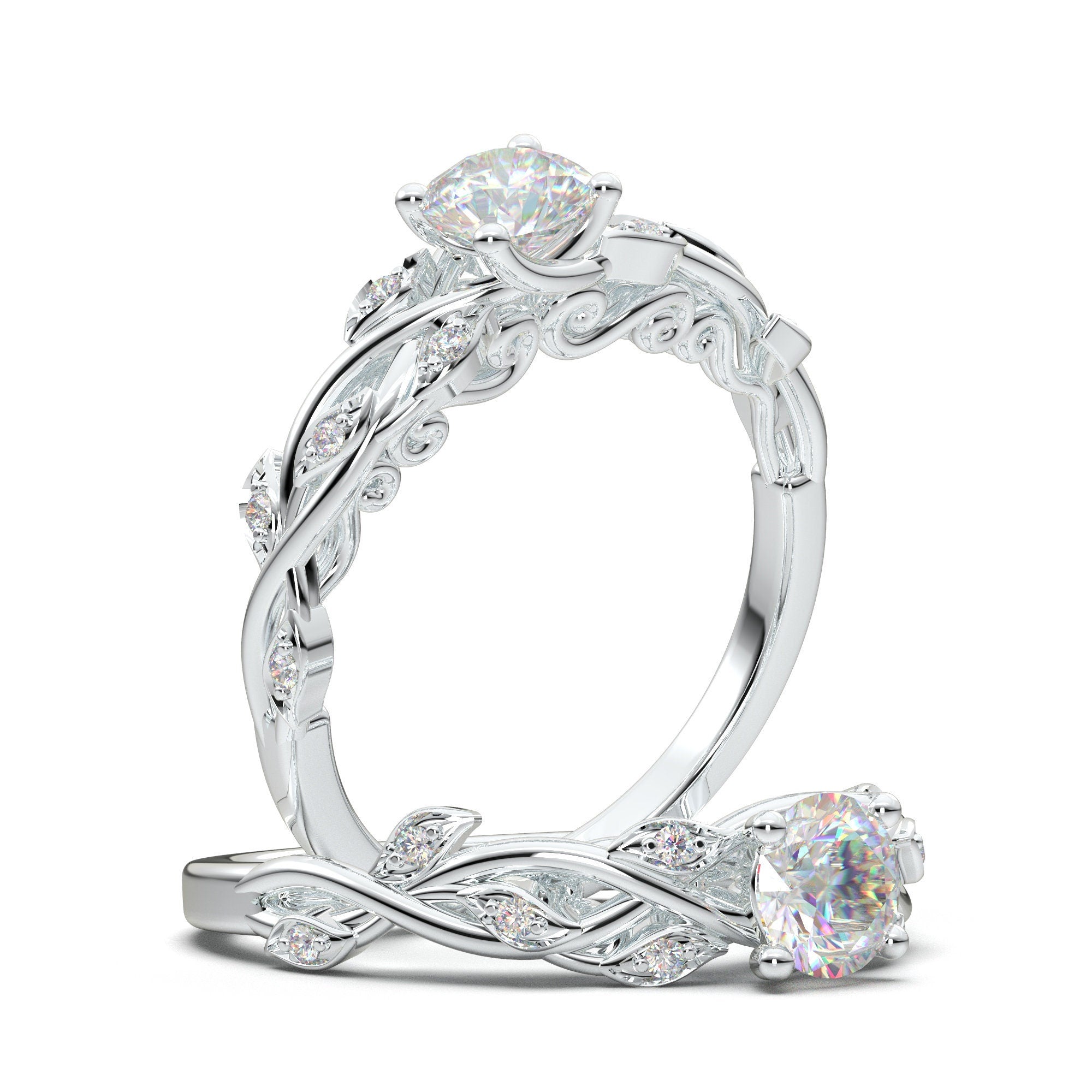 Art Deco Engagement Ring, Floral Wedding Ring, Vintage Inspired Band,