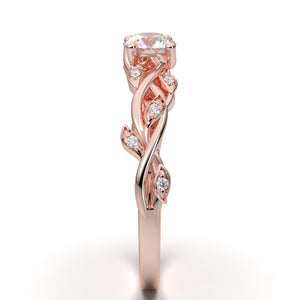 Art Deco Engagement Ring, Floral Wedding Ring, Vintage Inspired Band, Leaf Twig Ring, Promise Ring, Flower Ring, 14K Rose Gold Ring For Her