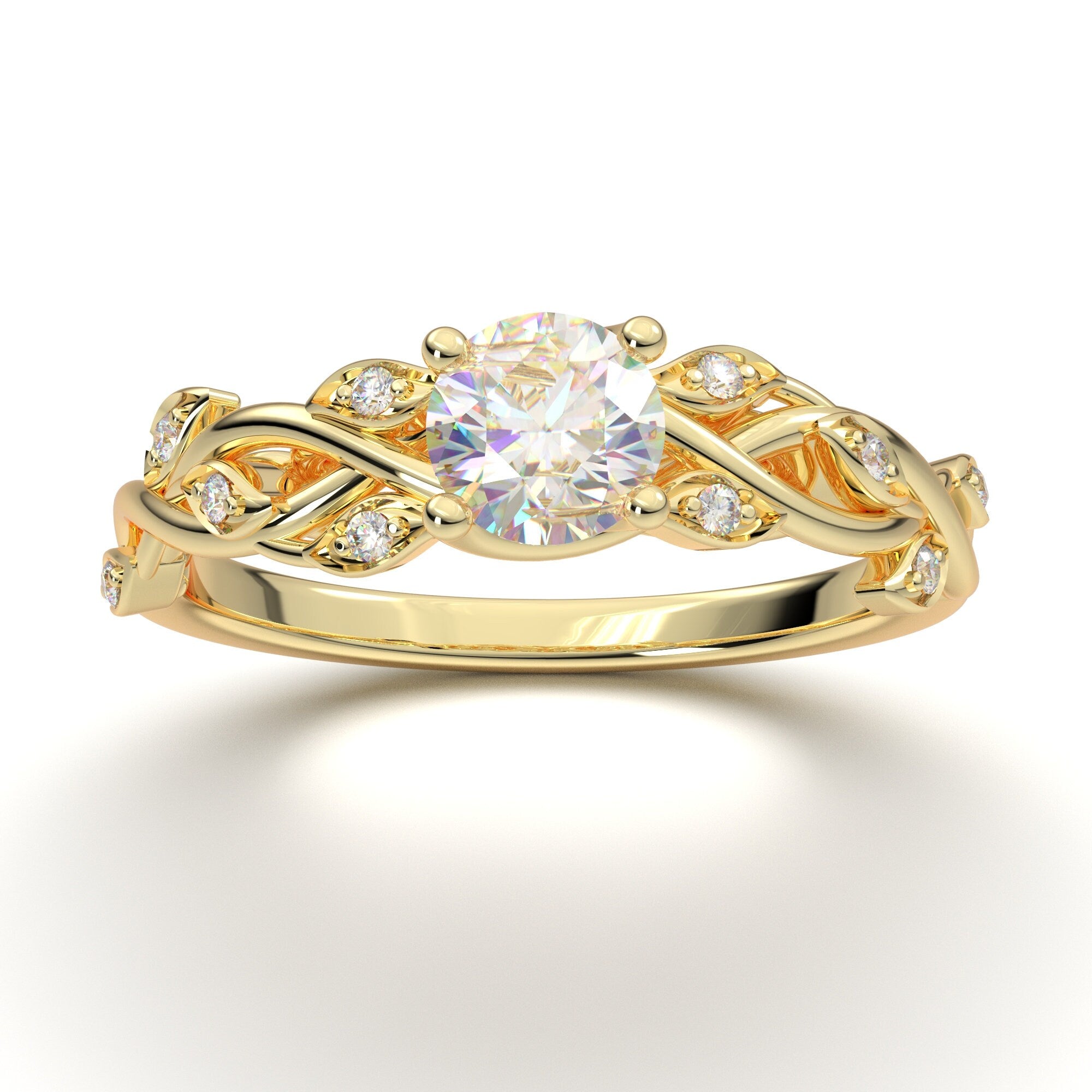 Modern 14K Yellow Gold Designer Wedding Ring or Engagement Ring for Women  with 1.0 Ct White Sapphire Center Stone R665-14KYGWS | Caravaggio Jewelry
