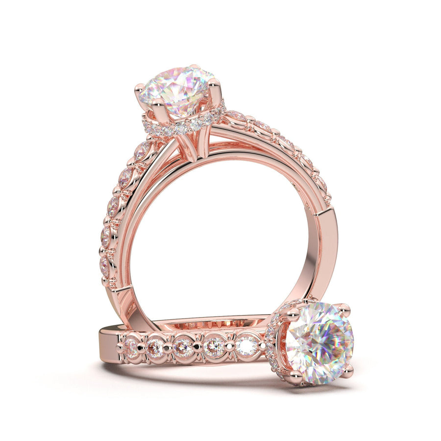 14K Solid Gold Ring/ 1CT Round Diamond Engagement Ring/ Stacking Rings/ Promise Ring/ Moissanite Ring/ Rose Gold Ring For Women/ Halo Ring