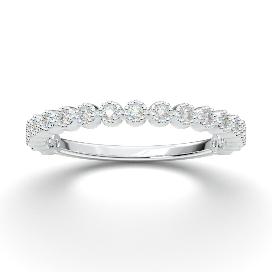 Art Deco Wedding Ring, Milgrain Bezel Half Eternity Band, Vintage Inspired Ring, 14K White Gold Diamond Band, Promise Ring, Anniversary Ring