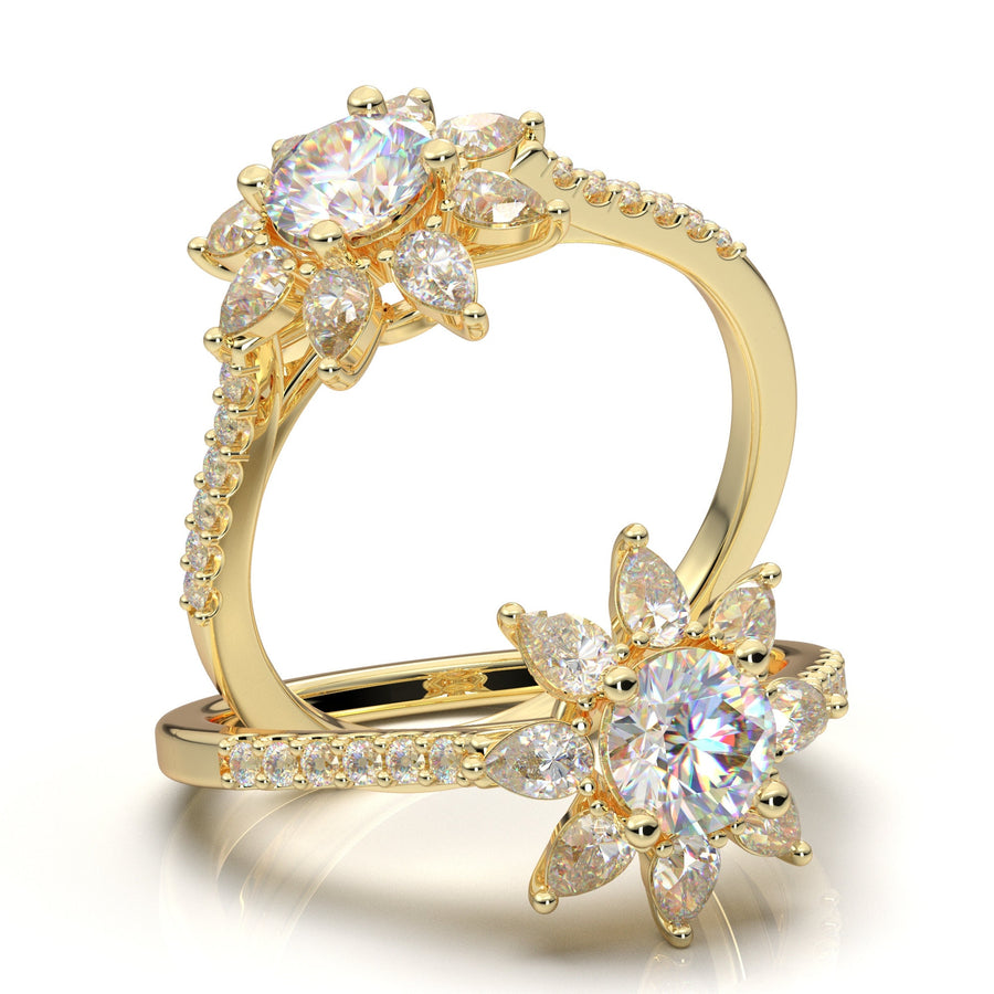 Vintage Moissanite Engagement Ring, White Gold Ring, Halo Engagement Ring, Unique Moissanite Wedding Ring, Bridal Ring, Anniversary Ring