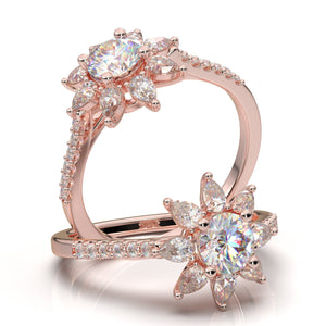 Vintage Moissanite Engagement Ring, 14K Solid Gold Ring, Halo Engagement Ring, Unique Moissanite Wedding Ring, Bridal Ring, Anniversary Ring