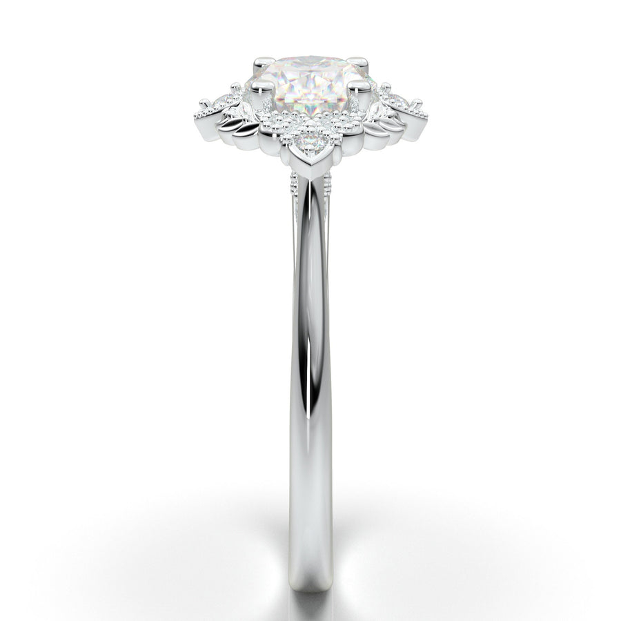 Oval Halo Engagement Ring Moissanite - Art Deco Wedding Ring - Halo Ring - Vintage Style Ring - Promise Ring - 14K White Gold Ring - 1 Carat