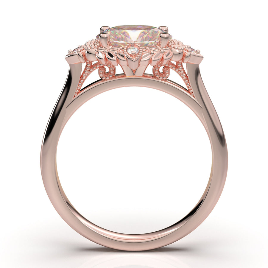 Oval Halo Engagement Ring Moissanite - Art Deco Wedding Ring - Halo Ring - Vintage Style Ring - Promise Ring - 14K Rose Gold Ring - 1 Carat