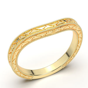 Contour Wedding Ring, Thin Wedding Band, Engraved Wedding Ring, Curved Wedding Band, Delicate Ring, 14K Solid Gold Nickel Free Gold Platinum
