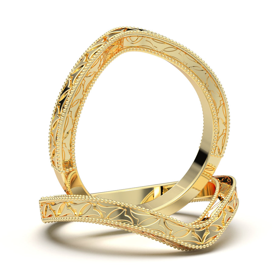 Contour Wedding Ring, Engraved Wedding Band, V Pointed Ring, Vintage Style Wedding Band, Curved Wedding Ring, 14K Rose Gold Matching Band