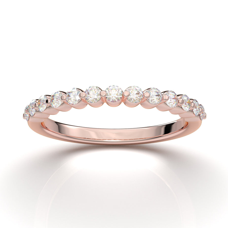 Moissanite Wedding Band, Single Prong Wedding Ring, Rose Gold Band, Floating Bubble Prong Stackable Ring, Half Eternity Ring, Promise Band