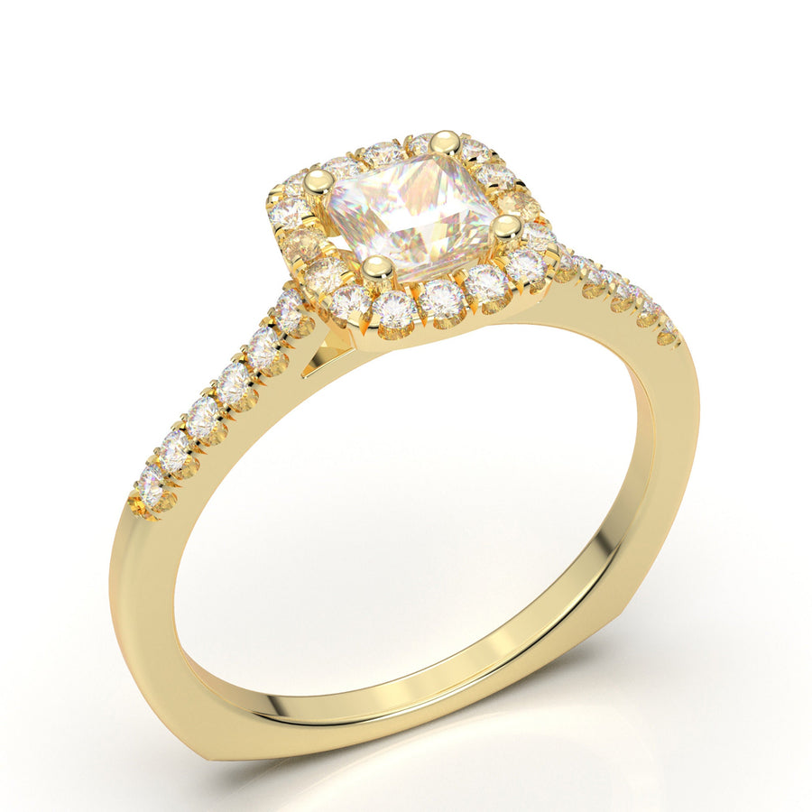 Princess Cut Diamond Ring, Princess Cut Engagement Ring, Moissanite Wedding Ring, Halo Bridal Ring, Promise Ring Solid Gold Anniversary Ring