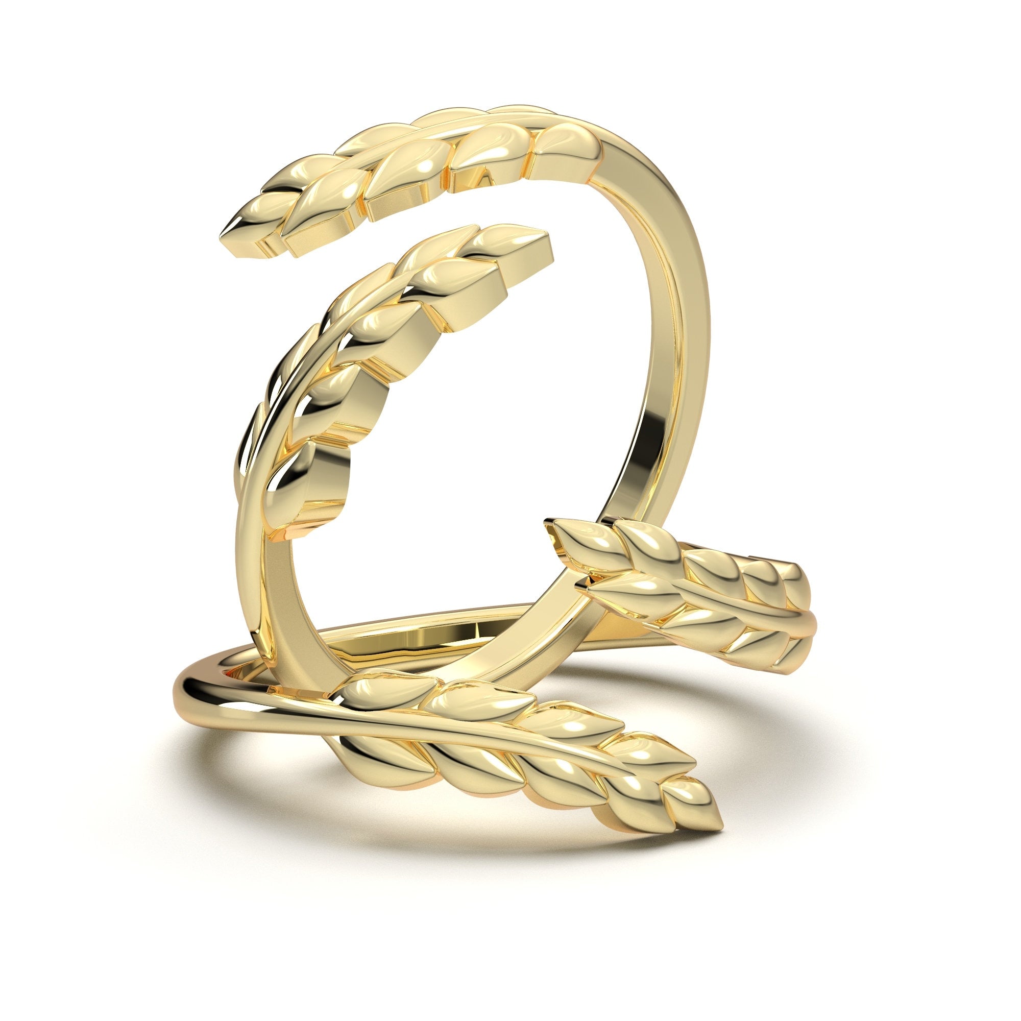 14k Solid Rose Gold Leaf Ring, Minimalist Vine Band, Dainty, 40% OFF