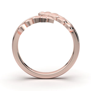 14k Solid Rose Gold Leaf Ring, Minimalist Vine Band, Dainty Gold Ring, 14K Solid Gold Vine Band, Leaf Design Gold Ring, Curved Art Deco Band