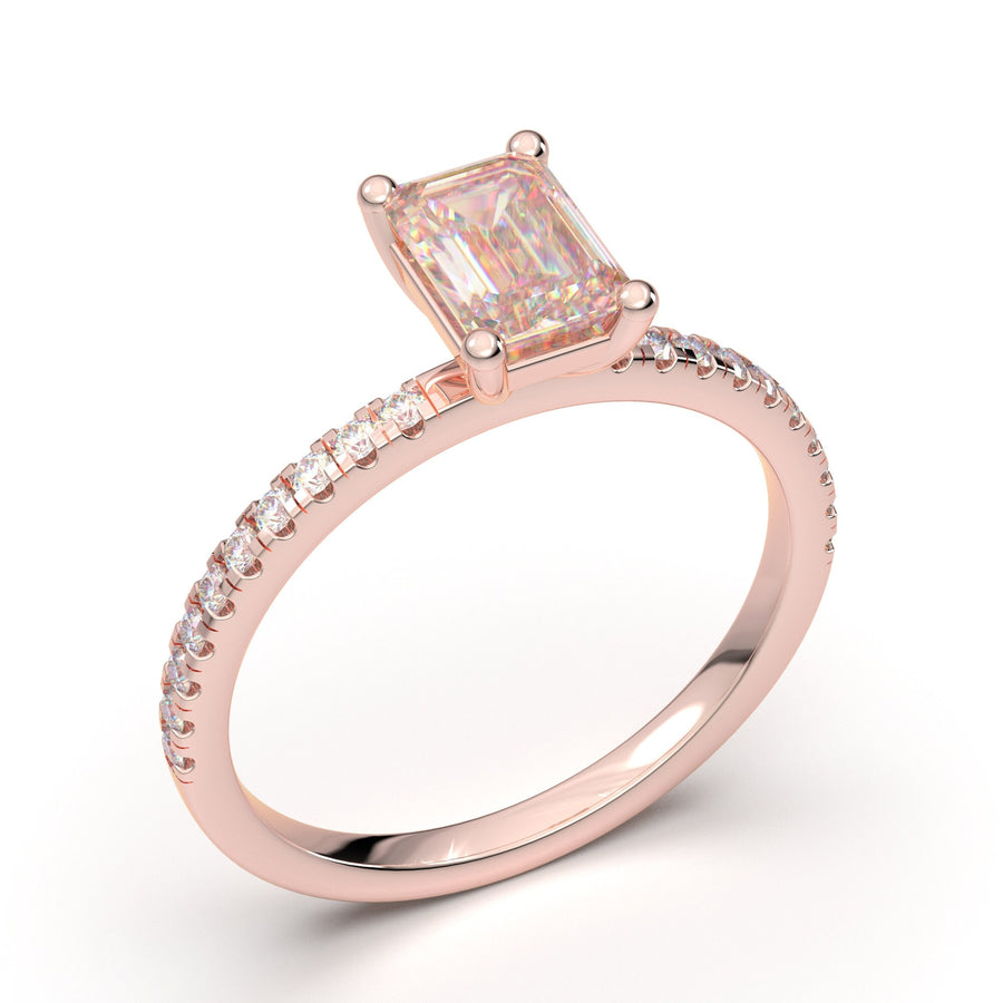 14K Solid Rose Gold Ring/ 1CT Emerald Cut Diamond Engagement Ring/ Stacking Ring/ Promise Ring/ Moissanite Ring/ Rose Gold Ring For Women