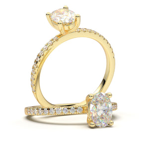 Oval Engagement Ring, White Gold Wedding Ring, Diamond Ring, Half Eternity Band Ring, White Gold Stacking Ring, Promise Moissanite Ring