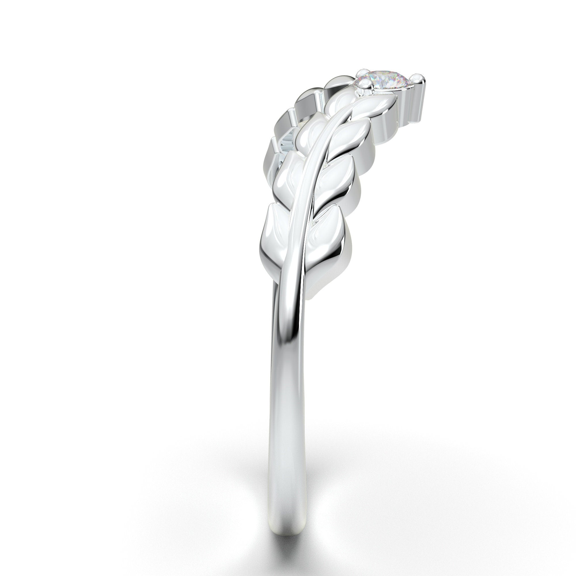 Curved Leaf Diamond Wedding Band, Diamond Lace Ring, 14k White Gold We