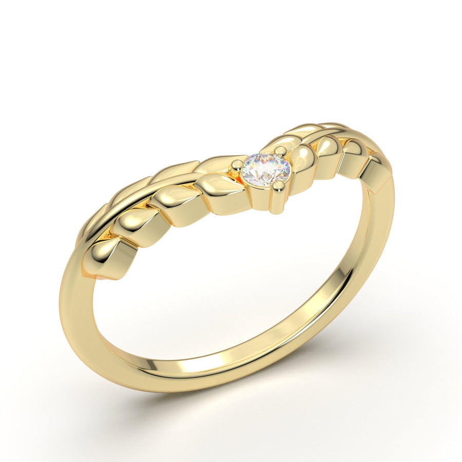 Curved Leaf Diamond Wedding Band, Diamond Lace Ring, 14k Solid Gold Wedding Band, Nature Ring, Leaf Ring, Contour Wedding Ring Art Deco Band