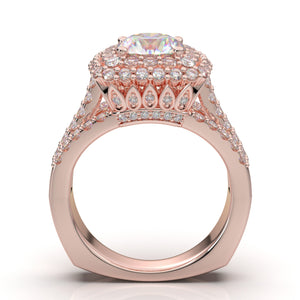 1.5 Carat Halo Engagement Ring, Round Cut Moissanite Ring, 14K Rose Gold Statement Ring, Promise Diamond Ring Classic Timeless Wedding Ring