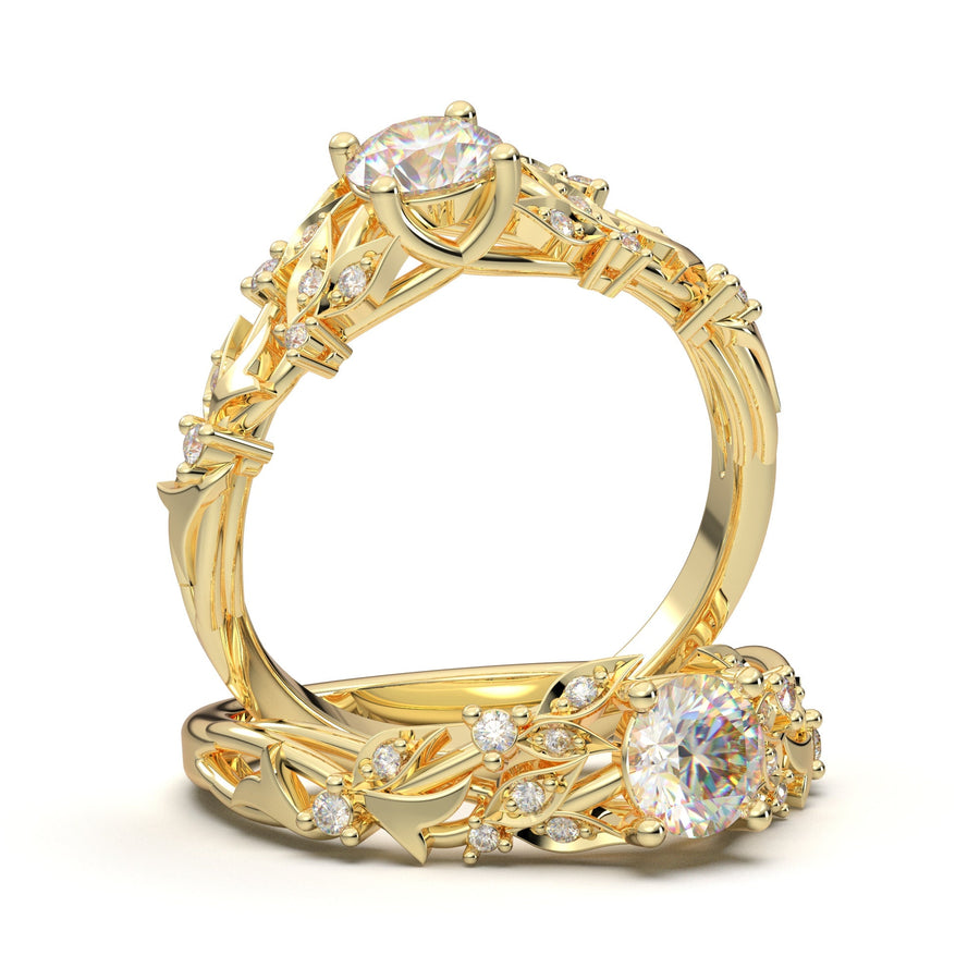 14K Rose Gold Ring For Her, Floral Wedding Ring, Art Deco Engagement Ring, Vintage Inspired Band, Leaf Twig Ring, Promise Ring, Flower Ring