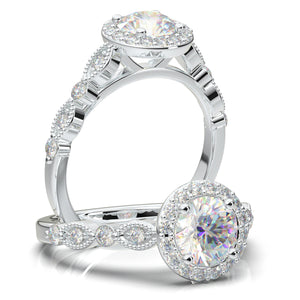 14K White Gold Ring- Round Halo Engagement Ring - Art Deco Wedding Ring - Halo Ring - Vintage Style Ring - Promise Ring - 1 Carat