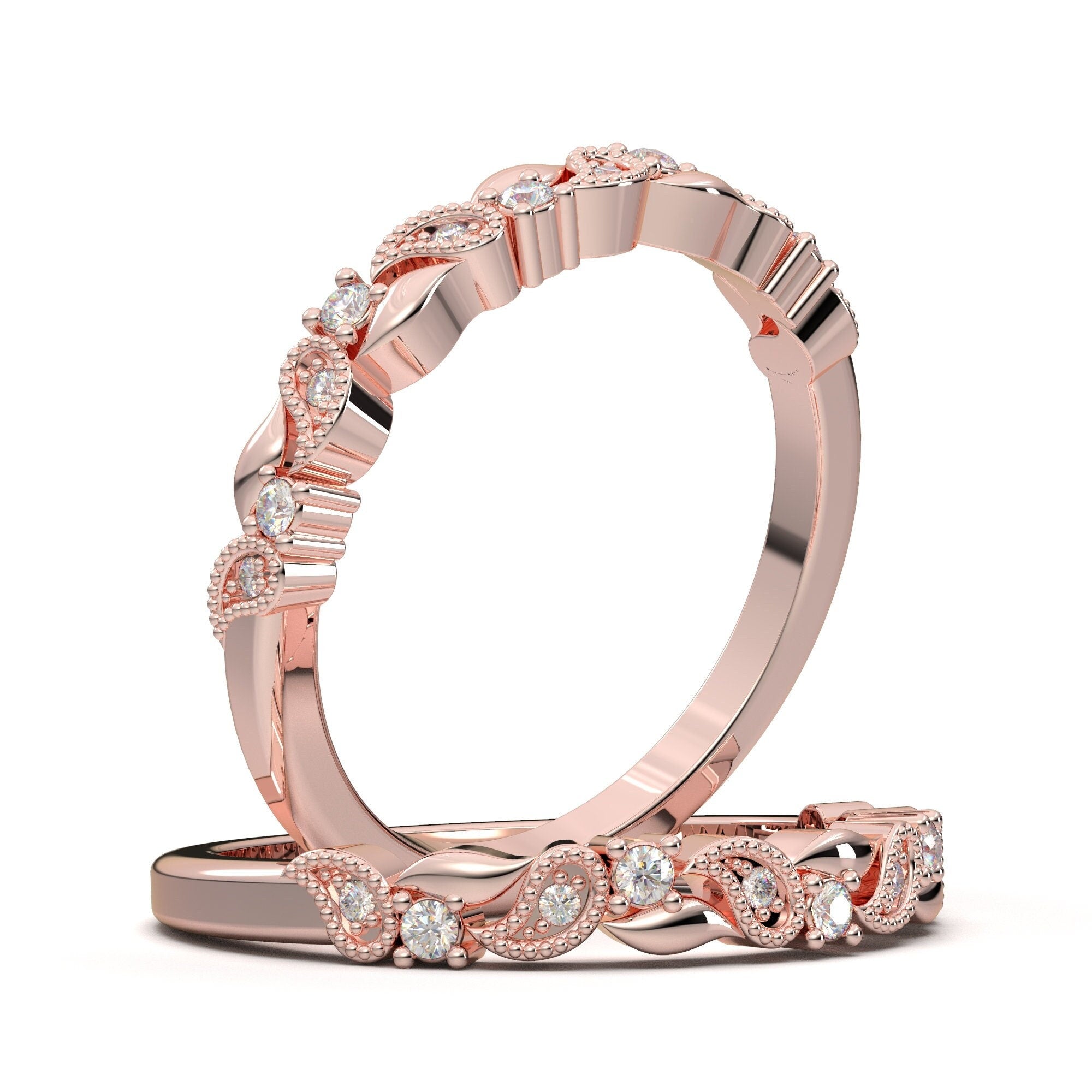 Leaf Floral Wedding Band, Unique Ring Guard Rose Gold, Art Deco Ring  Enhancer, Handmade Vine Design Ring, Vintage Promise Rings for Women 