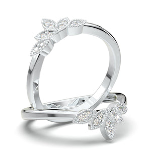 Tiara & Crown Dainty Wedding Band , V Curved Wedding Ring, Rose Gold Diamond Stacking Band, Art Deco Crown Ring, Milgrain Ring Enhancer Gift