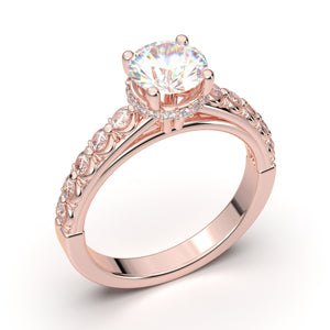 14K Solid Gold Ring/ 1CT Round Diamond Engagement Ring/ Stacking Rings/ Promise Ring/ Moissanite Ring/ Rose Gold Ring For Women/ Halo Ring