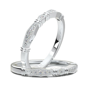 14K White Gold Ring, Wedding Band For Women, Art Deco Vintage Ring, Stacking Band, Diamond Wedding Ring, Matching Band, Anniversary Gift