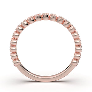 Art Deco Wedding Ring, Milgrain Bezel Half Eternity Band, Vintage Inspired Ring, 14K Rose Gold Diamond Band, Promise Ring, Anniversary Ring