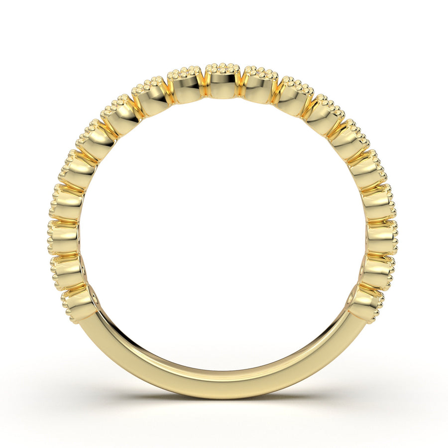 Art Deco Wedding Ring, Milgrain Bezel Half Eternity Band, Vintage Inspired Ring, 14K Solid Gold Diamond Band, Promise Ring, Anniversary Ring